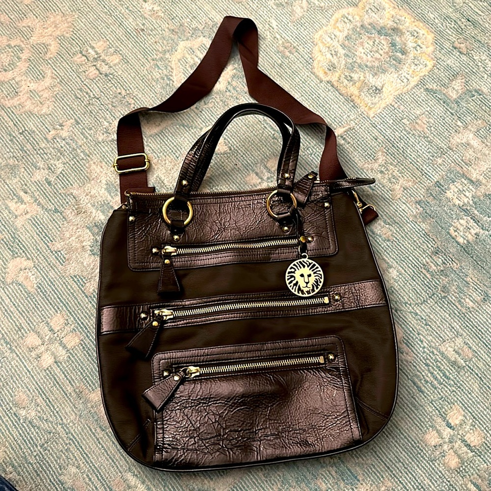 Anne Klein brown nylon/mixed-media cross body bag